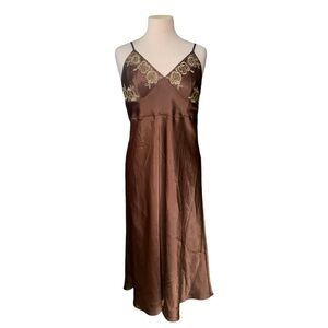 Sensara floral embroidered brown slip dress size large